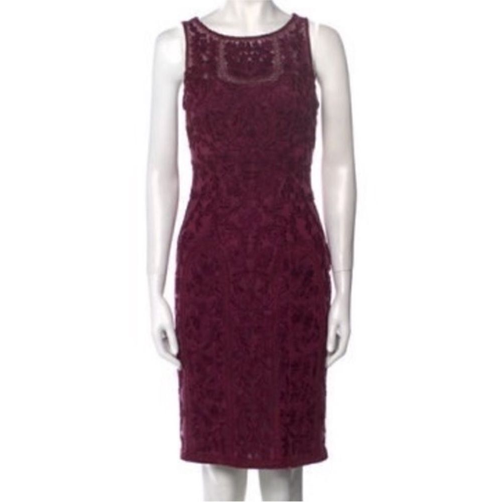 Sue Wong Deep Red Lace Midi Dress, US0